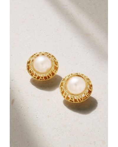 Chanel Gold-plated Faux Pearl Clip Earrings - Metallic