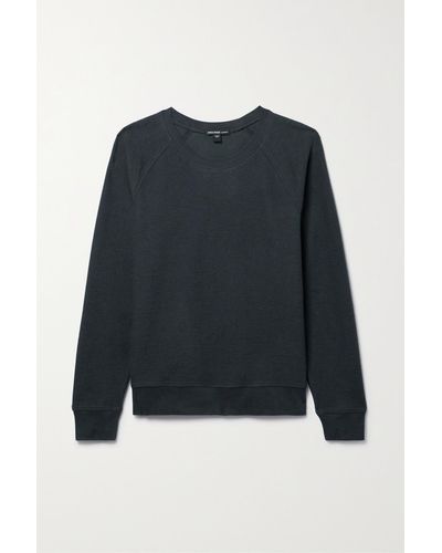James Perse Waffle-knit Cotton And Cashmere-blend Sweatshirt - Blue
