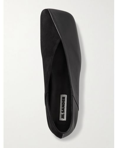 Jil Sander Asymmetric Leather And Suede Ballet Flats - Black