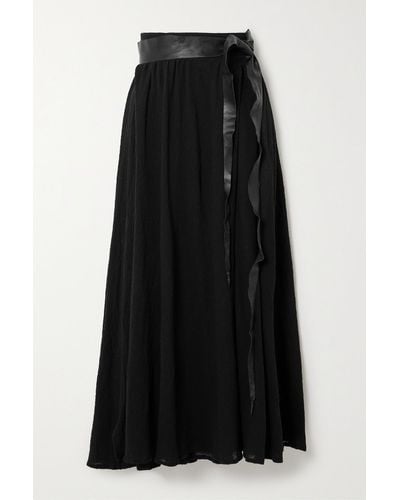 Caravana + Net Sustain Cholul Leather-trimmed Frayed Wrap-effect Cotton-gauze Midi Skirt - Black