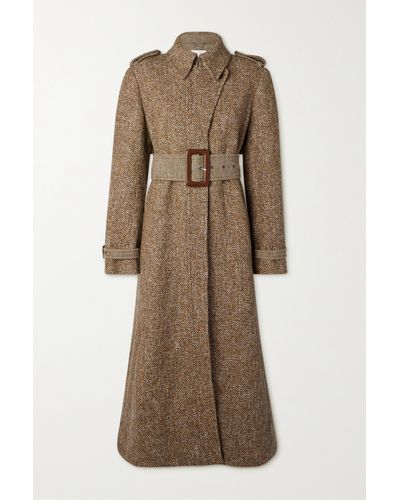Chloé Belted Wool-blend Tweed Coat - Natural