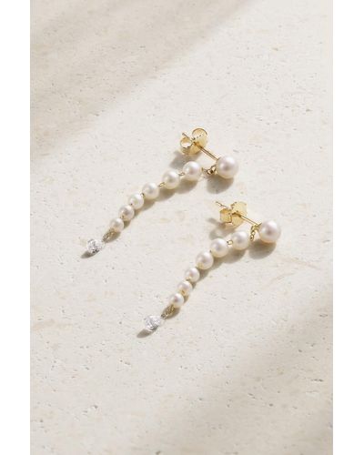 Mizuki Little Drop Ohrringe Aus 14 Karat Gold Mit Perlen Und Diamanten - Mettallic