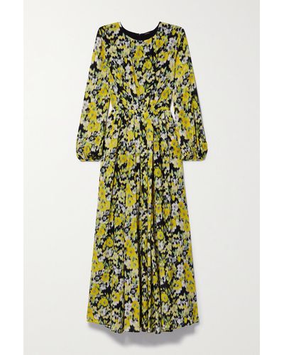 Adam Lippes Pleated Floral-print Silk Crepe De Chine Maxi Dress - Green