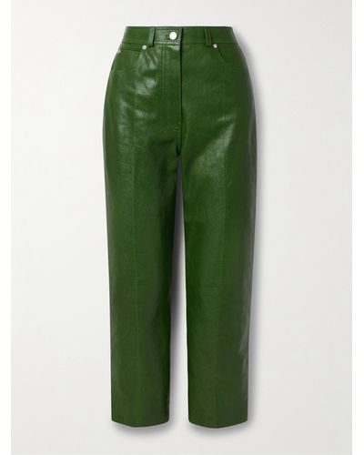 Ferragamo Cropped Leather Straight-leg Trousers - Green