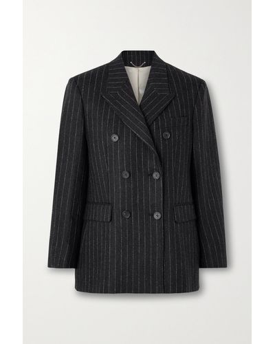 Golden Goose Double-breasted Pinstriped Wool-blend Flannel Blazer - Black