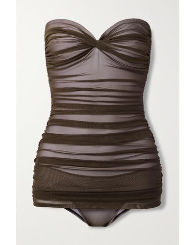 Norma Kamali Maillot De Bain Bustier Froncé En Tulle Stretch Walter Mio - Marron