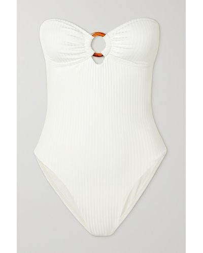 Melissa Odabash Barbuda Strapless Embellished Ribbed Swimsuit - White
