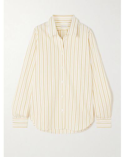 Dries Van Noten Grosgrain-trimmed Striped Cotton-poplin Shirt - Natural