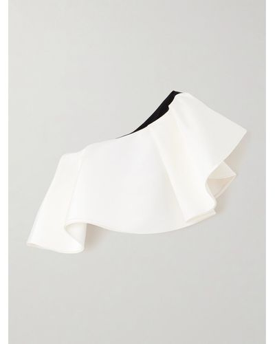 Carolina Herrera Cropped One-shoulder Ruffled Silk-faille Top - White