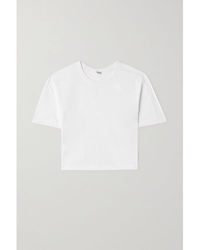 Loewe Cropped Embroidered Ribbed Cotton-jersey T-shirt - White
