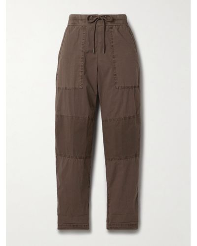 James Perse Panelled Cotton-blend Poplin And Canvas Tapered Trousers - Brown