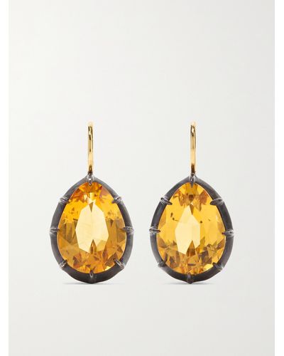 Fred Leighton Collection 18-karat Gold, Sterling Silver And Citrine Earrings - Metallic