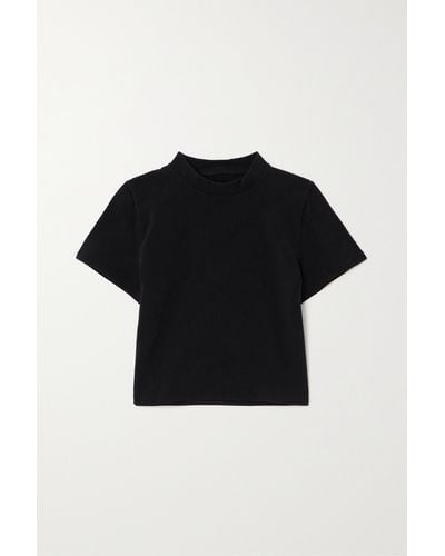 Balenciaga Cropped Stretch Jacquard Stretch-knit T-shirt - Black