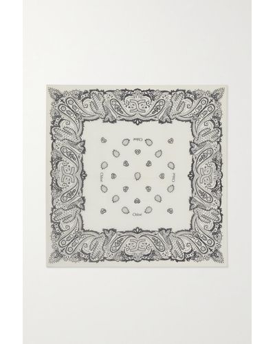 Chloé Printed Cotton And Silk-blend Scarf - Grey