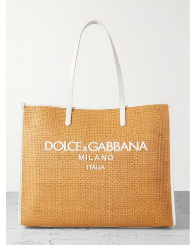 Dolce & Gabbana Sac À Main En Raphia À Finitions En Cuir Et À Broderies Large - Neutre