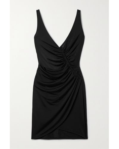 Louisa Ballou Summer Solstice Ruched Wrap-effect Stretch-jersey Mini Dress - Black
