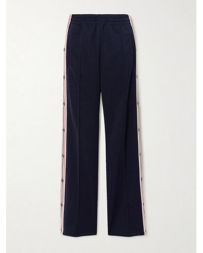 Golden Goose Button-detailed Webbing-trimmed Jersey Wide-leg Track Trousers - Blue