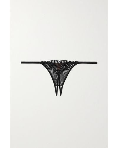 Coco De Mer Athena Satin-trimmed Embroidered Tulle Thong - Black