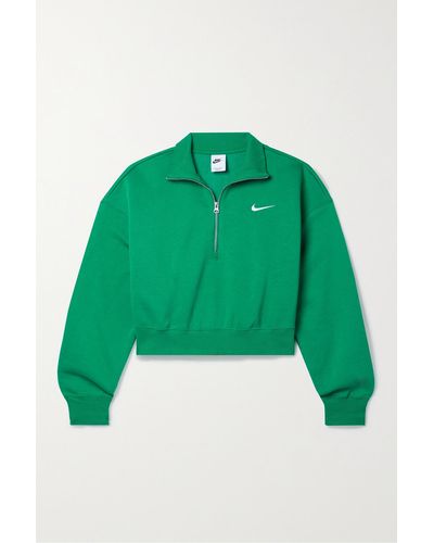 Nike Phoenix Cropped Embroidered Cotton-blend Jersey Sweatshirt - Green