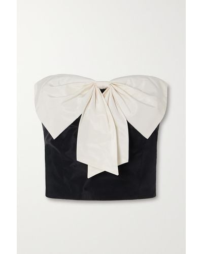 STAUD Atticus Strapless Bow-embellished Two-tone Satin Top - Black