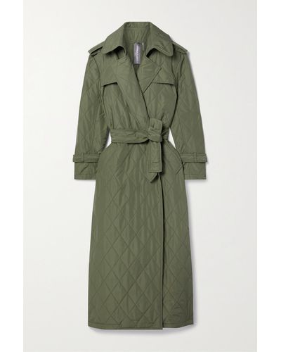 Norma Kamali Belted Quilted Shell Trench Coat - Green
