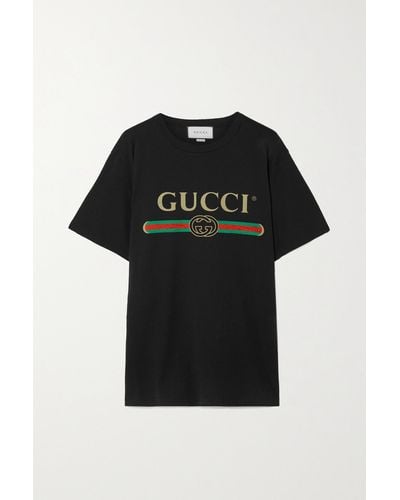 Gucci T-shirt Oversize En Jersey De Coton Imprimé Effet Vieilli - Noir