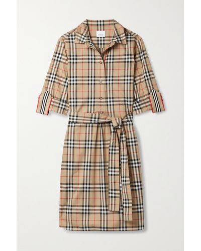 Burberry + Net Sustain Belted Checked Cotton-blend Poplin Mini Shirt Dress - Brown