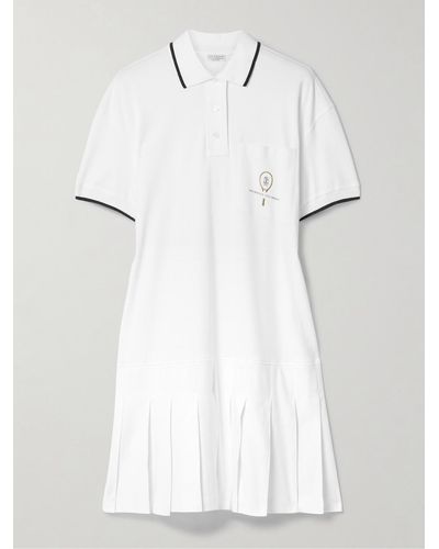 Brunello Cucinelli Tennis-minikleid Aus Baumwoll-jersey Mit Stickerei Und Falten - Weiß
