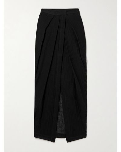 Lisa Marie Fernandez + Net Sustain Pleated Crinkled Linen-blend Gauze Pareo - Black