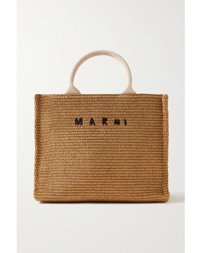 Marni Basket Small Canvas-trimmed Embroidered Faux Raffia Tote - Natural