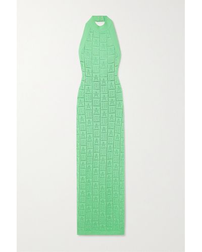 Balmain Crochet-knit Halterneck Dress - Green