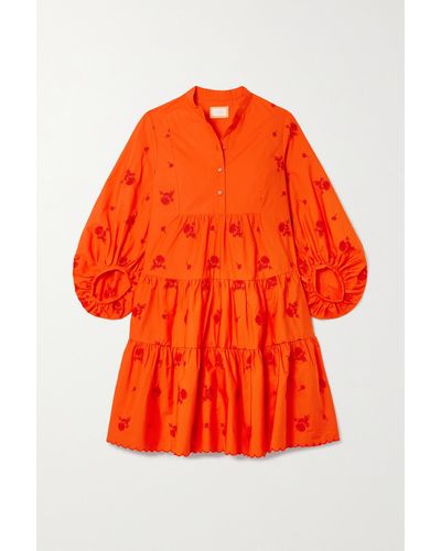 Erdem Tiered Embroidered Cotton-poplin Mini Shirt Dress