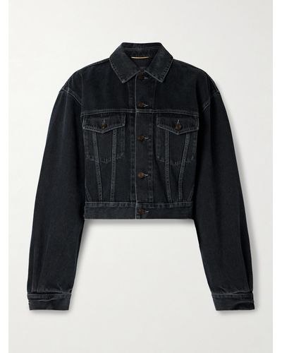 Saint Laurent Cropped Denim Jacket - Black