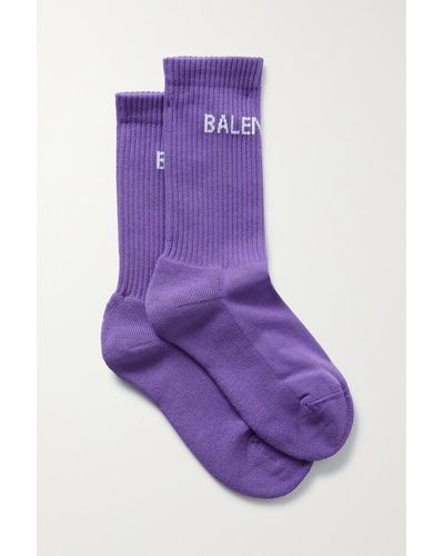 Balenciaga Gerippte Socken Aus Einer Baumwollmischung Mit Intarsienmotiv - Lila