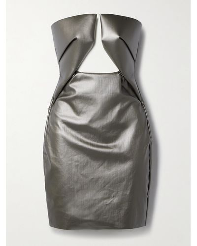 Rick Owens Cutout Metallic Coated Stretch-denim Mini Dress - Grey