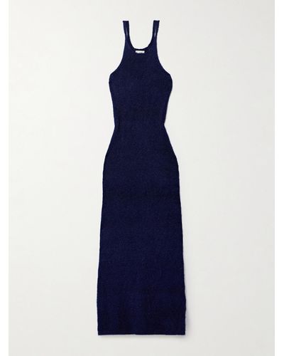 Khaite Jaime Brushed Silk And Cashmere-blend Maxi Dress - Blue