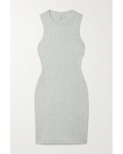 Skims Ribbed Stretch-cotton Jersey Mini Dress – Light Heather Grey – Geripptes Minikleid Aus Stretch-baumwoll-jersey - Grau