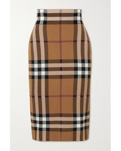 Burberry Checked Jacquard-knit Cotton-blend Midi Skirt - Brown