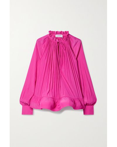 Lanvin Ruffled Gathered Voile Blouse - Pink