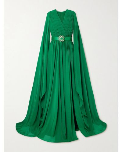Elie Saab Silk Belted Gown - Green