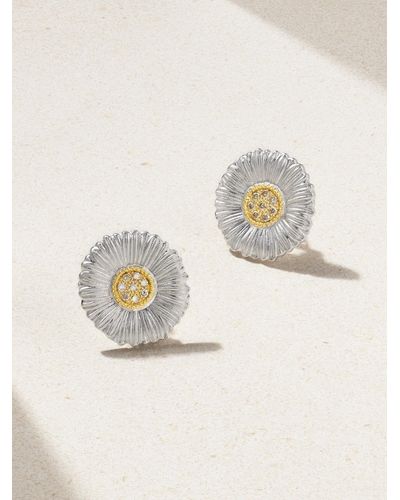 Buccellati Blossoms Sterling Silver And Gold Vermeil Diamond Earrings - Natural