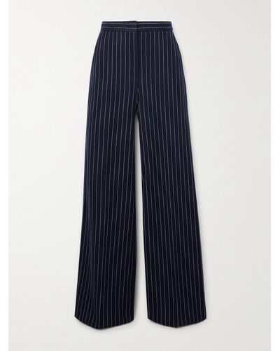 Max Mara Benito Pinstriped Cotton, Cashmere And Silk-blend Wide-leg Pants - Blue