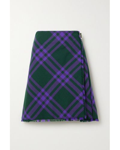 Burberry Wrap-effect Checked Woven Skirt - Blue