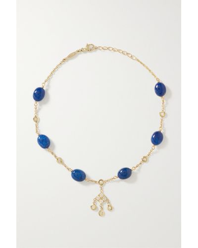 Jacquie Aiche Shaker 14-karat Gold, Diamond And Lapis Lazuli Anklet - Blue