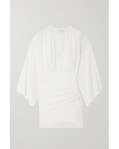 Halston Oaklyn Ruched Stretch-jersey And Chiffon Mini Dress - White