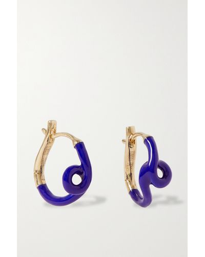 Bea Bongiasca Single Wave 9-karat Gold And Enamel Earrings - Blue