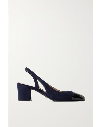 Stuart Weitzman Suede And Patent-leather Slingback Pumps - Blue