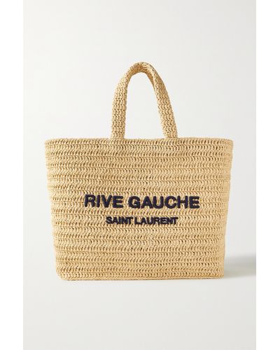 Saint Laurent Shopping Embroidered Raffia Tote - Natural