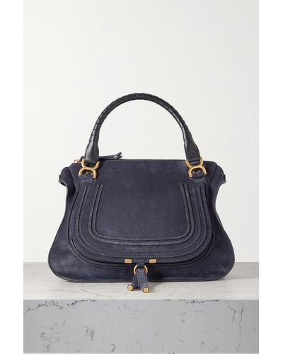 Chloé + Net Sustain Marcie Medium Leather-trimmed Suede Shoulder Bag - Blue