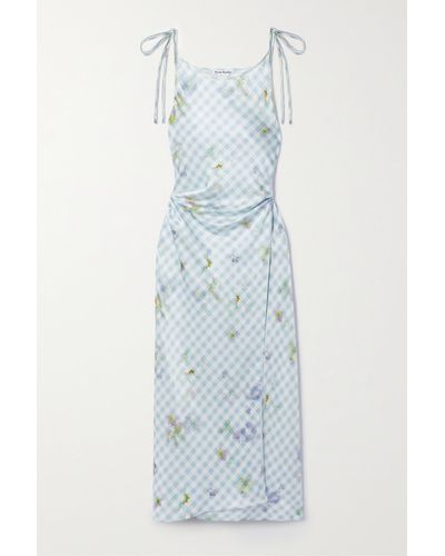 Acne Studios Wrap-effect Printed Satin Maxi Dress - Blue